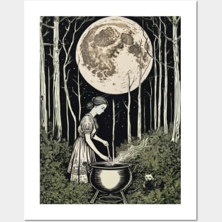 Green Witch on a Full Moon Posters and Art